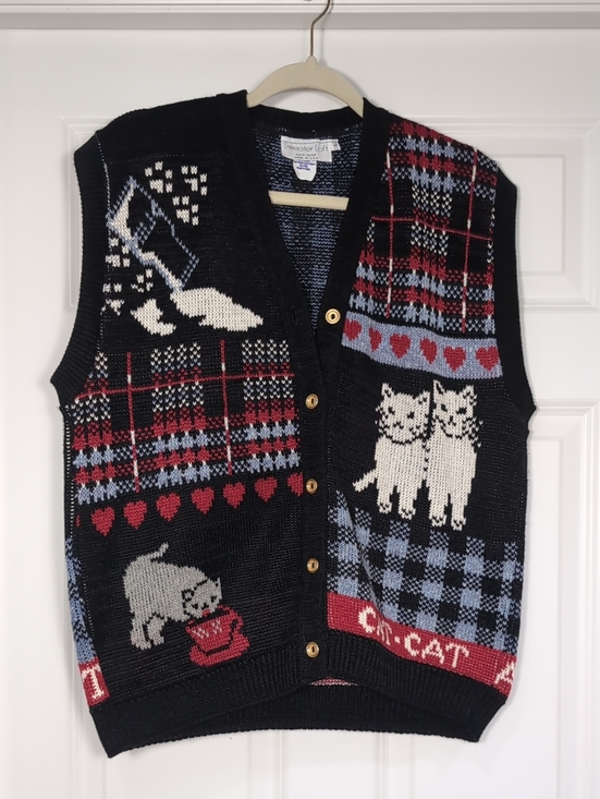 Sweater Loft Jackets & Blazers - Sweater Loft Cute Cat Patchwork Knit Vest Knit Size Large